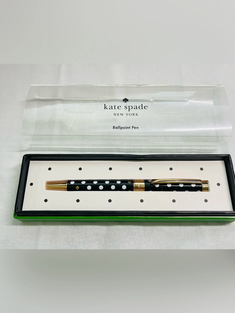 kate spade Black and White Polka Dot Ballpoint Pen with Gold Trim